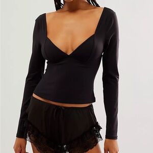 Free People Black Duo Corset Long Sleeve Top